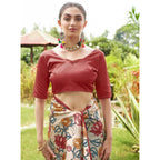 Seduva Women's Faux_Tussar Kalamkari_Print Saree With Unstitched Blouse 5.5Mtr (Red)
