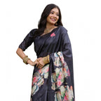 Seduva Women's Faux_Tussar Floral Saree With Unstitched Blouse 5.5Mtr (Black)