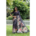 Seduva Women's Faux_Tussar Floral Saree With Unstitched Blouse 5.5Mtr (Black)