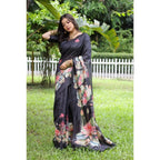 Seduva Women's Faux_Tussar Floral Saree With Unstitched Blouse 5.5Mtr (Black)