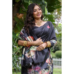 Seduva Women's Faux_Tussar Floral Saree With Unstitched Blouse 5.5Mtr (Black)