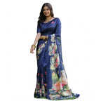 Seduva Women's Faux_Tussar Floral Saree With Unstitched Blouse 5.5Mtr (Navy_Blue)