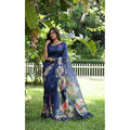 Seduva Women's Faux_Tussar Floral Saree With Unstitched Blouse 5.5Mtr (Navy_Blue)