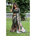 Seduva Women's Faux_Tussar Floral Saree With Unstitched Blouse 5.5Mtr (Olive)