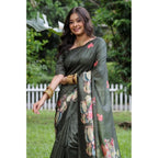 Seduva Women's Faux_Tussar Floral Saree With Unstitched Blouse 5.5Mtr (Olive)