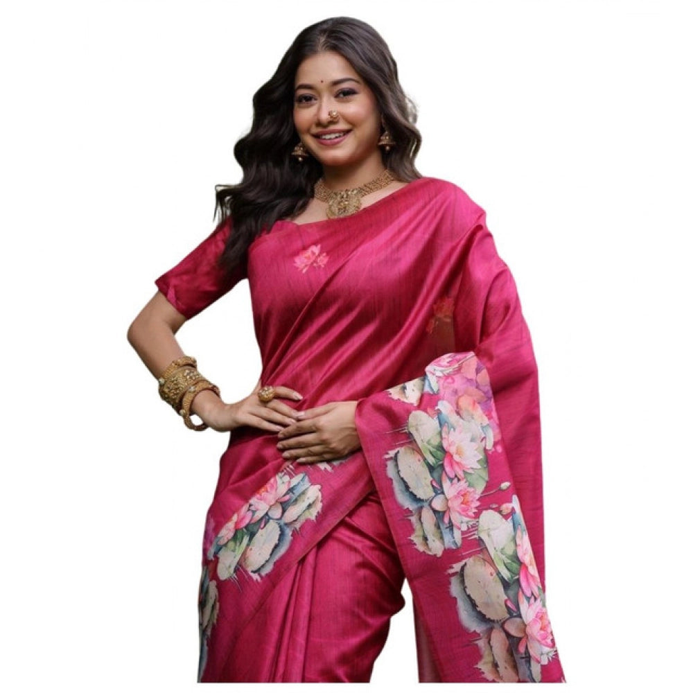 Seduva Women's Faux_Tussar Floral Saree With Unstitched Blouse 5.5Mtr (Pink)
