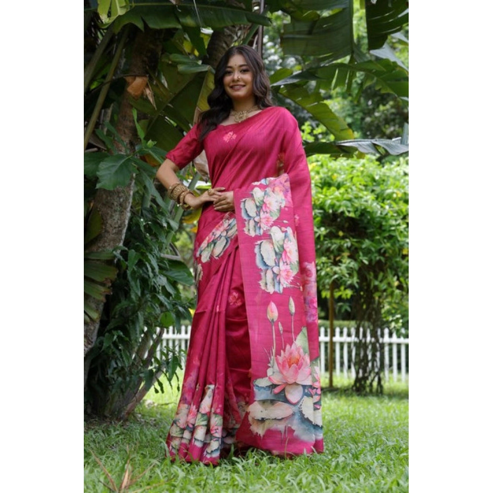 Seduva Women's Faux_Tussar Floral Saree With Unstitched Blouse 5.5Mtr (Pink)