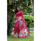 Seduva Women's Faux_Tussar Floral Saree With Unstitched Blouse 5.5Mtr (Pink)