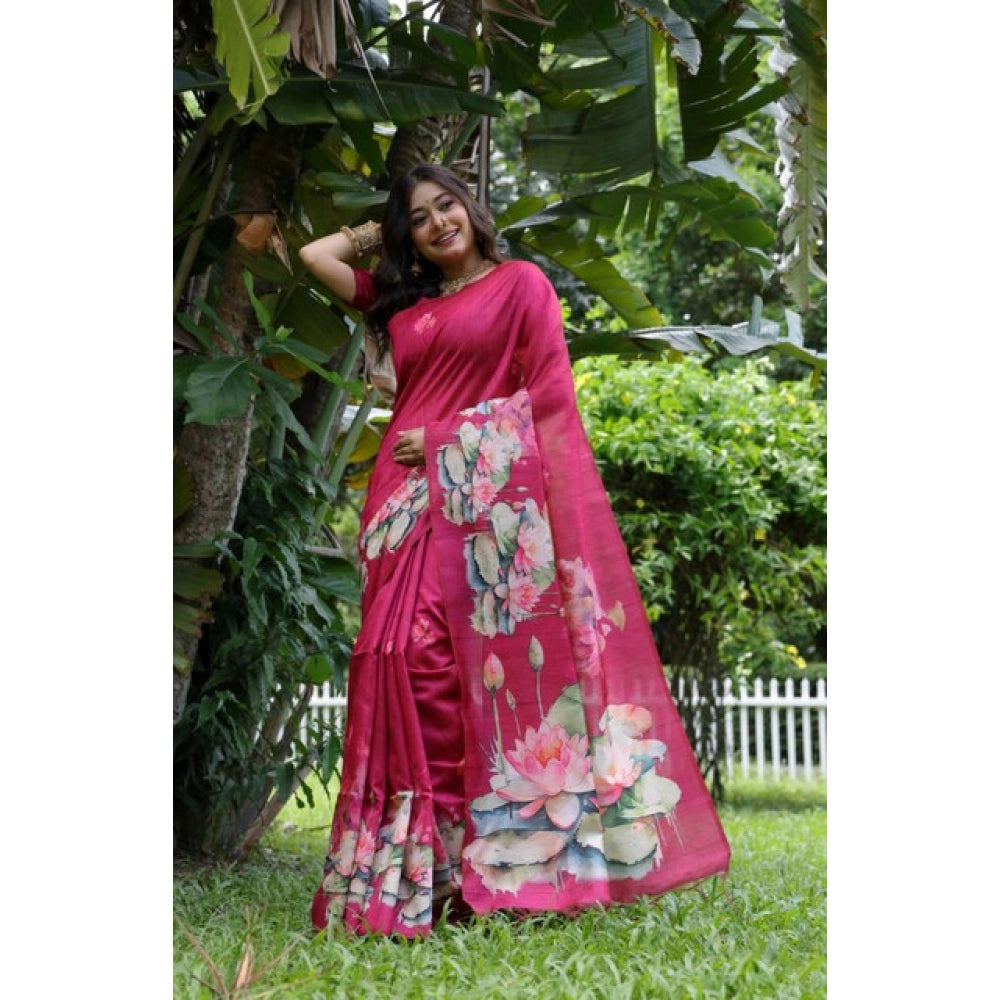 Seduva Women's Faux_Tussar Floral Saree With Unstitched Blouse 5.5Mtr (Pink)