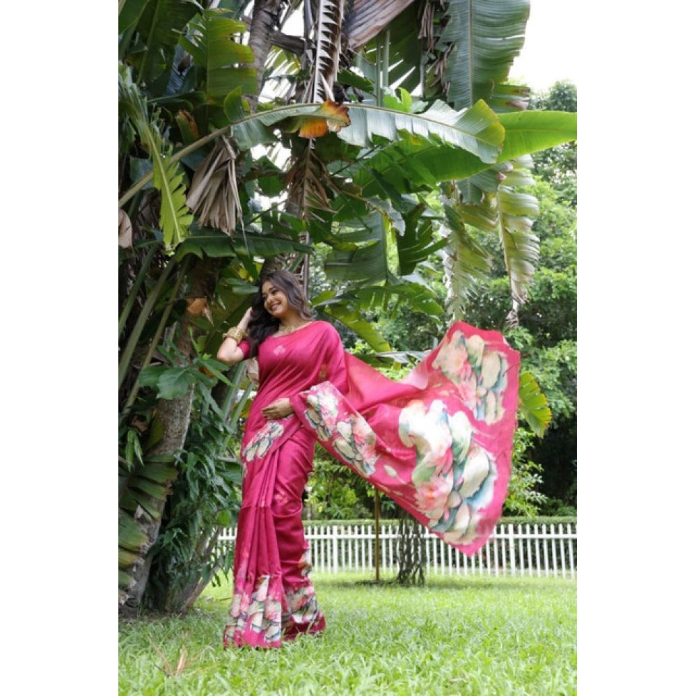 Seduva Women's Faux_Tussar Floral Saree With Unstitched Blouse 5.5Mtr (Pink)