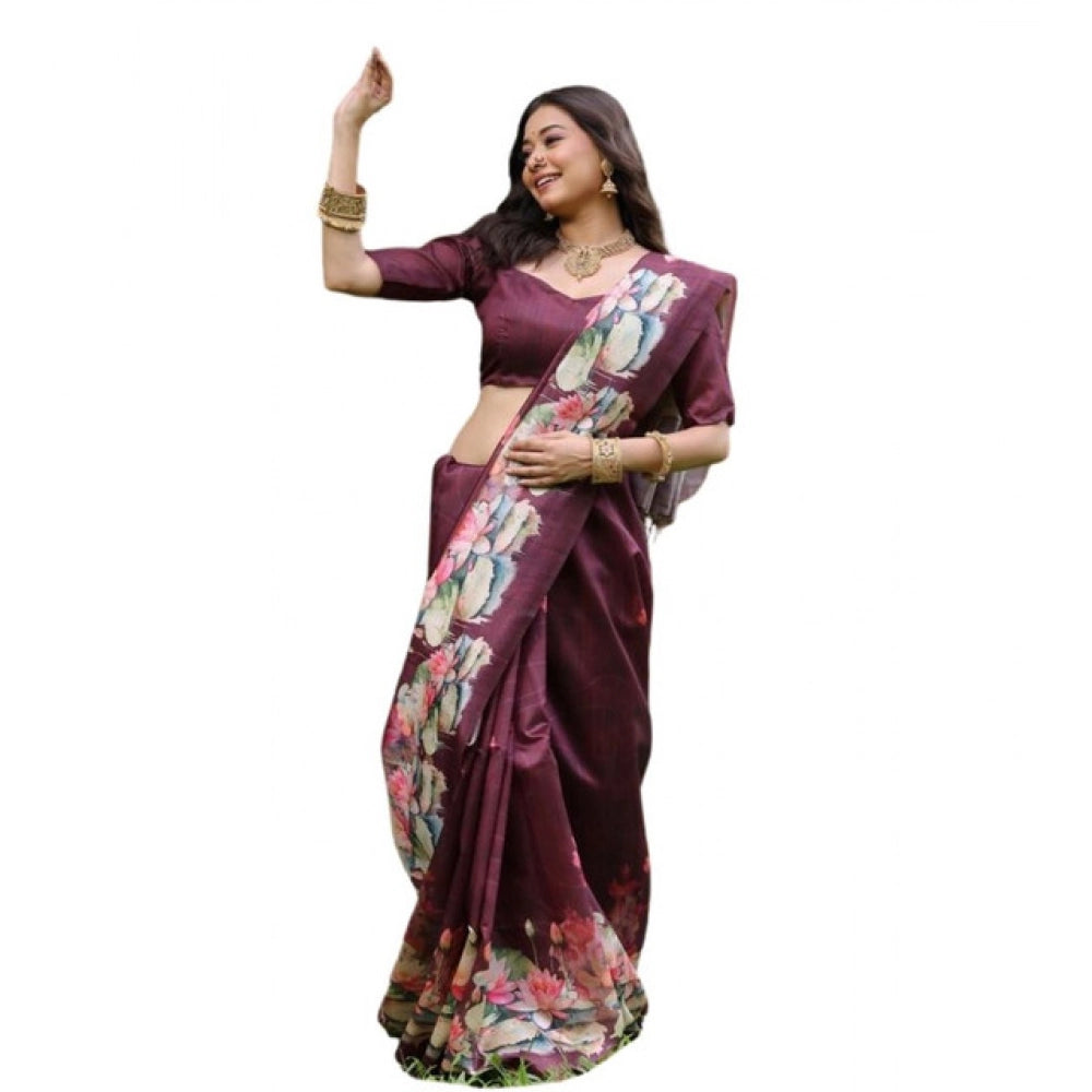Seduva Women's Faux_Tussar Floral Saree With Unstitched Blouse 5.5Mtr (Purple)