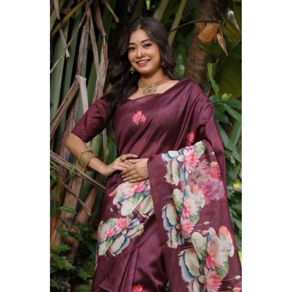 Seduva Women's Faux_Tussar Floral Saree With Unstitched Blouse 5.5Mtr (Purple)