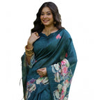 Seduva Women's Faux_Tussar Floral Saree With Unstitched Blouse 5.5Mtr (Teal)