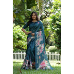 Seduva Women's Faux_Tussar Floral Saree With Unstitched Blouse 5.5Mtr (Teal)