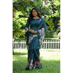 Seduva Women's Faux_Tussar Floral Saree With Unstitched Blouse 5.5Mtr (Teal)