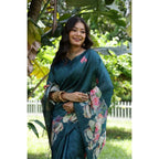 Seduva Women's Faux_Tussar Floral Saree With Unstitched Blouse 5.5Mtr (Teal)