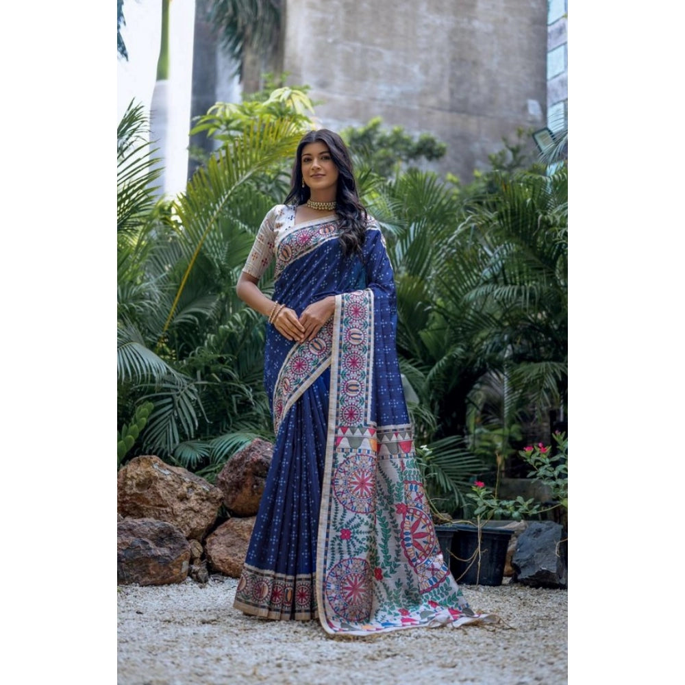 Seduva Women's Faux_Tussar Geometric_Print Saree With Unstitched Blouse 5.5Mtr (Blue)