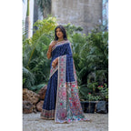 Seduva Women's Faux_Tussar Geometric_Print Saree With Unstitched Blouse 5.5Mtr (Blue)