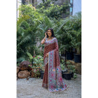 Seduva Women's Faux_Tussar Geometric_Print Saree With Unstitched Blouse 5.5Mtr (Coffee)