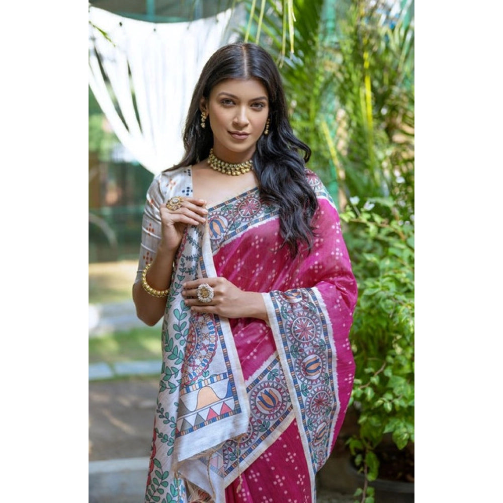 Seduva Women's Faux_Tussar Geometric_Print Saree With Unstitched Blouse 5.5Mtr (Pink)