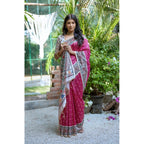 Seduva Women's Faux_Tussar Geometric_Print Saree With Unstitched Blouse 5.5Mtr (Pink)