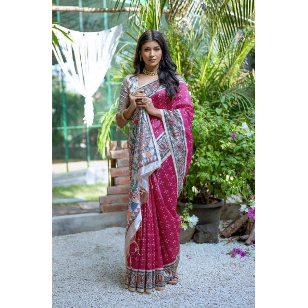 Seduva Women's Faux_Tussar Geometric_Print Saree With Unstitched Blouse 5.5Mtr (Pink)