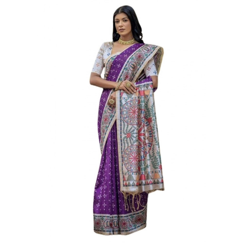 Seduva Women's Faux_Tussar Geometric_Print Saree With Unstitched Blouse 5.5Mtr (Purple)
