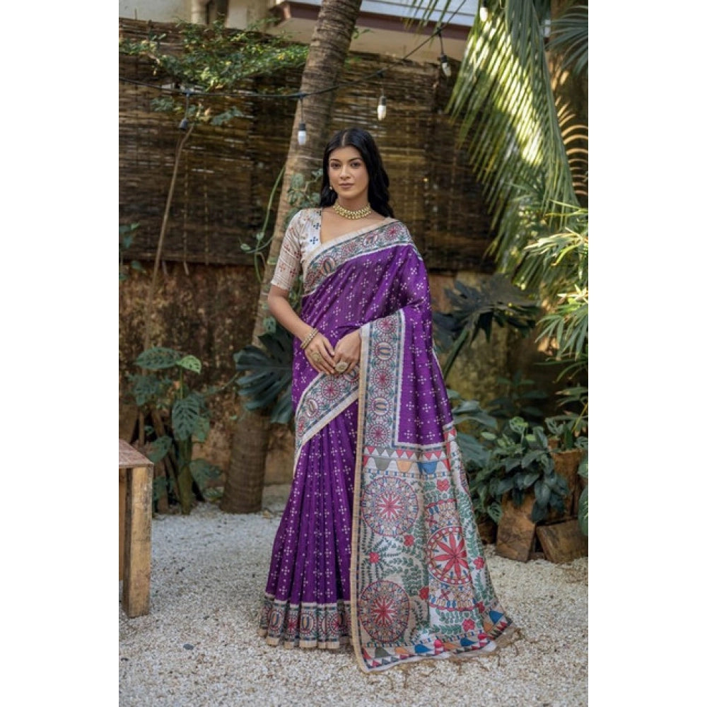 Seduva Women's Faux_Tussar Geometric_Print Saree With Unstitched Blouse 5.5Mtr (Purple)