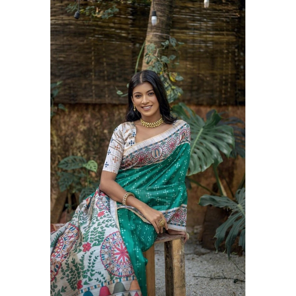 Seduva Women's Faux_Tussar Geometric_Print Saree With Unstitched Blouse 5.5Mtr (Rama_Green)