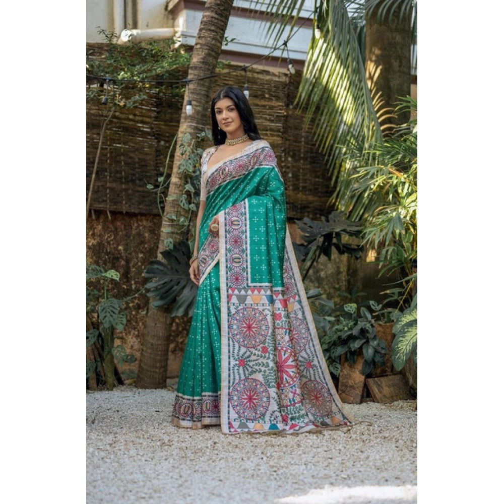 Seduva Women's Faux_Tussar Geometric_Print Saree With Unstitched Blouse 5.5Mtr (Rama_Green)