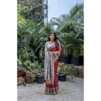 Seduva Women's Faux_Tussar Geometric_Print Saree With Unstitched Blouse 5.5Mtr (Red)
