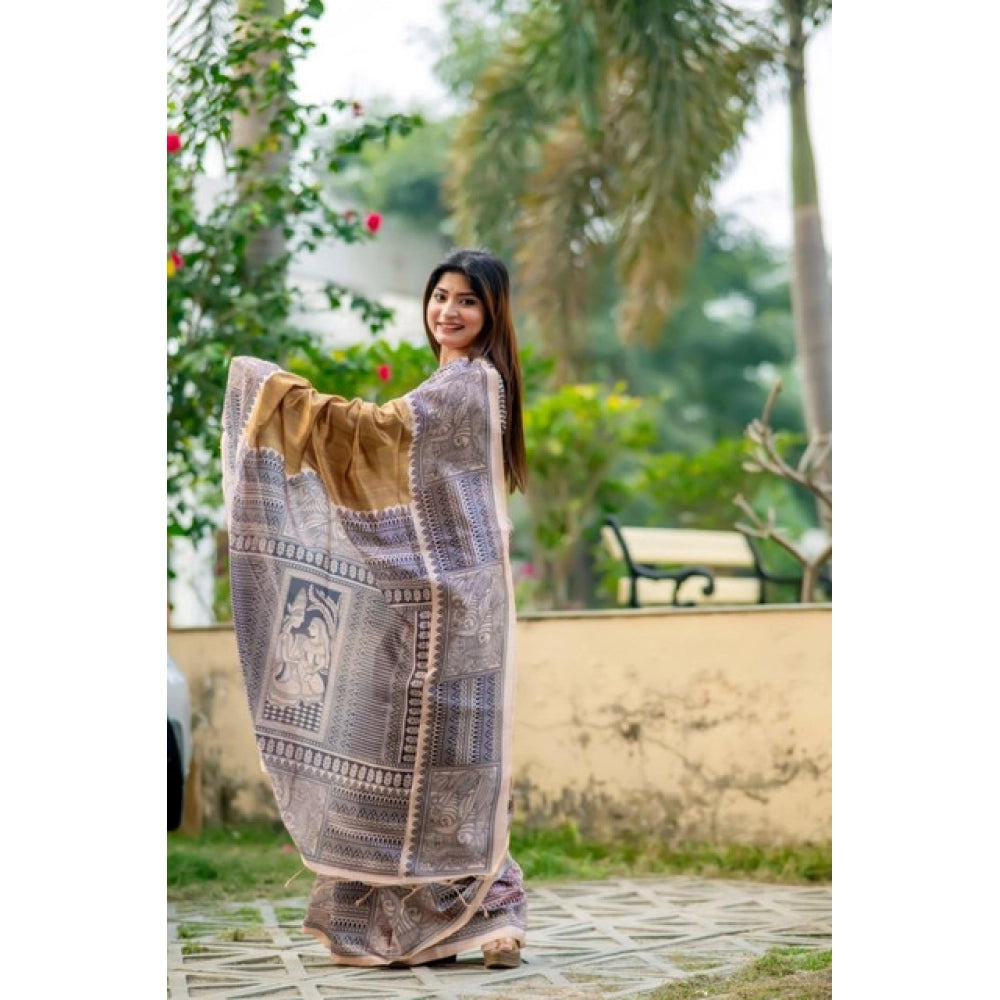 Seduva Women's Faux_Tussar Geometric_Print Saree With Unstitched Blouse 5.5Mtr (Mustard)