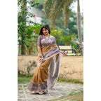 Seduva Women's Faux_Tussar Geometric_Print Saree With Unstitched Blouse 5.5Mtr (Mustard)
