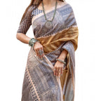 Seduva Women's Faux_Tussar Geometric_Print Saree With Unstitched Blouse 5.5Mtr (Mustard)