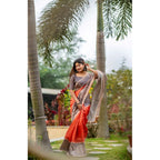 Seduva Women's Faux_Tussar Geometric_Print Saree With Unstitched Blouse 5.5Mtr (Orange)