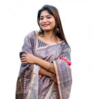 Seduva Women's Faux_Tussar Geometric_Print Saree With Unstitched Blouse 5.5Mtr (Orange)