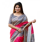 Seduva Women's Faux_Tussar Geometric_Print Saree With Unstitched Blouse 5.5Mtr (Pink)