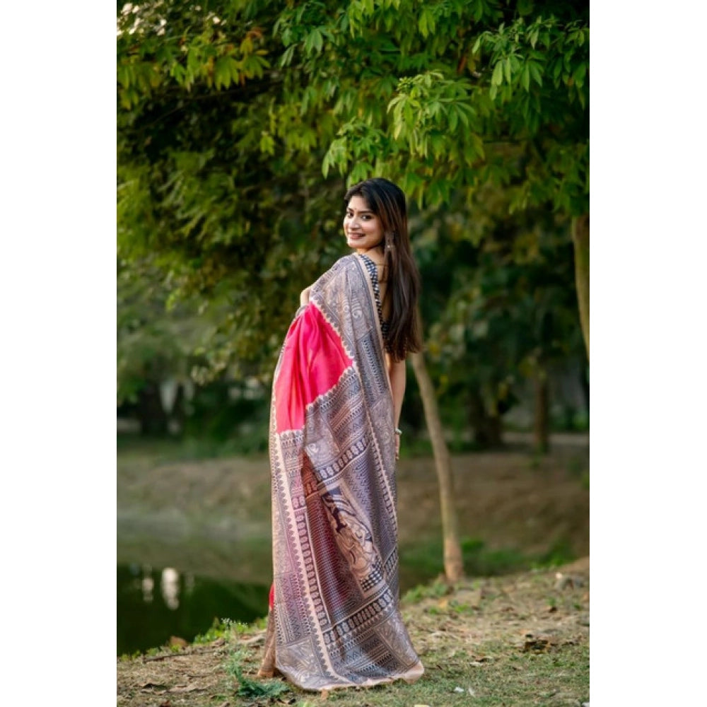 Seduva Women's Faux_Tussar Geometric_Print Saree With Unstitched Blouse 5.5Mtr (Pink)