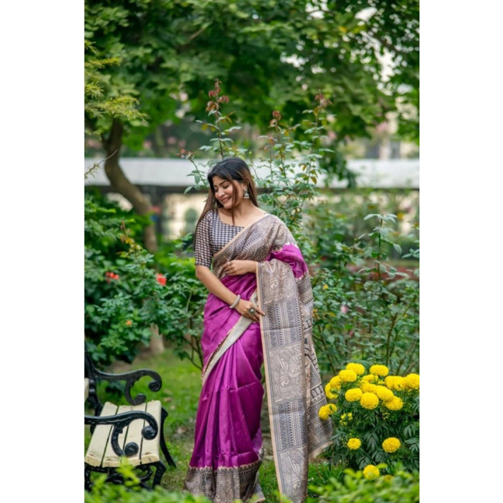Seduva Women's Faux_Tussar Geometric_Print Saree With Unstitched Blouse 5.5Mtr (Purple)