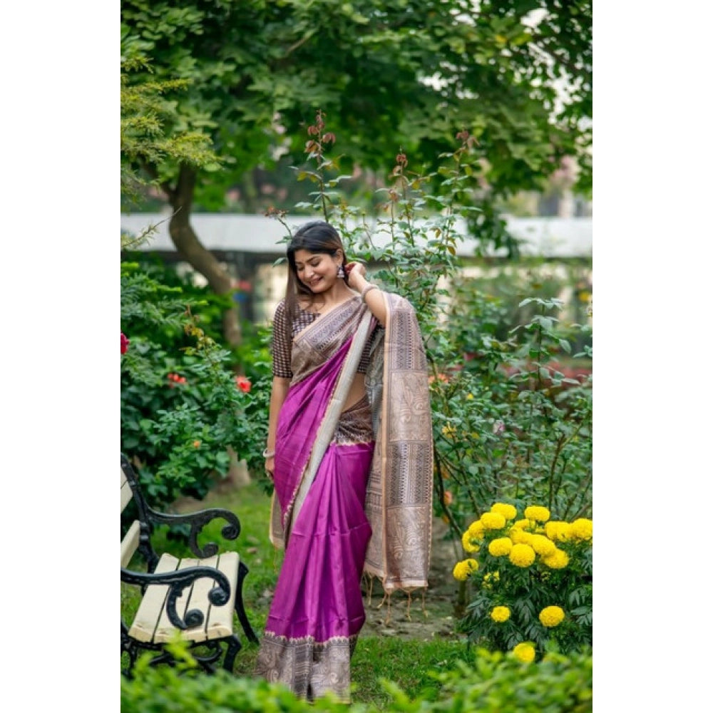 Seduva Women's Faux_Tussar Geometric_Print Saree With Unstitched Blouse 5.5Mtr (Purple)