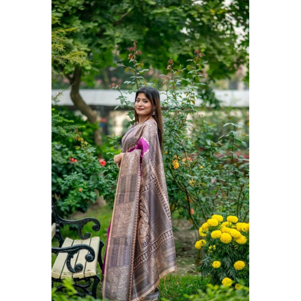 Seduva Women's Faux_Tussar Geometric_Print Saree With Unstitched Blouse 5.5Mtr (Purple)
