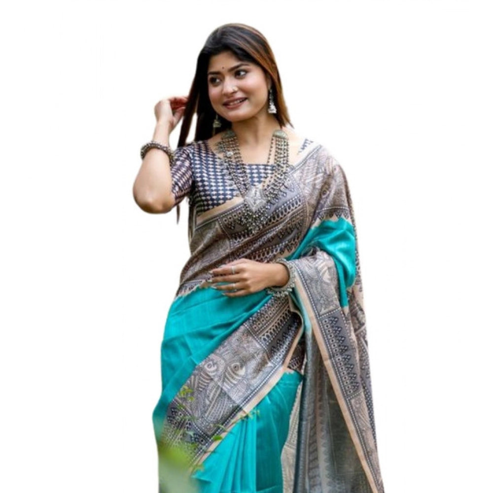 Seduva Women's Faux_Tussar Geometric_Print Saree With Unstitched Blouse 5.5Mtr (Rama_Green)