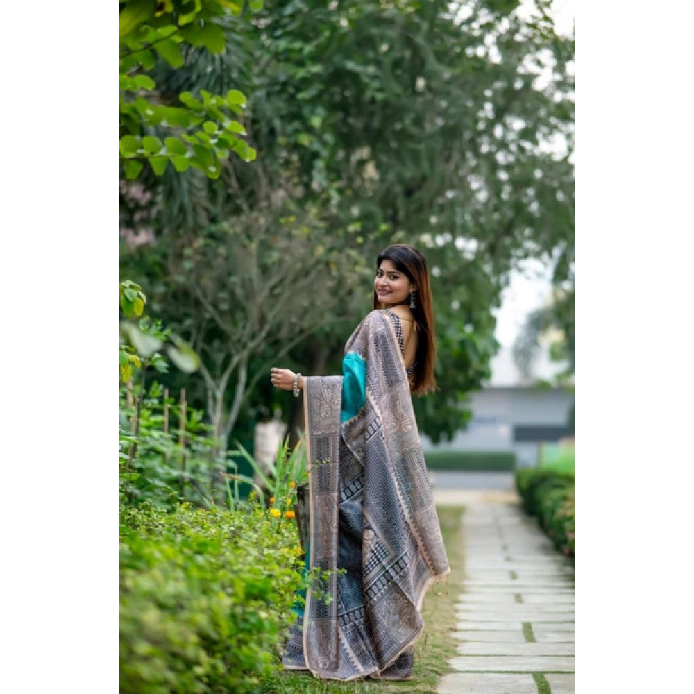 Seduva Women's Faux_Tussar Geometric_Print Saree With Unstitched Blouse 5.5Mtr (Rama_Green)