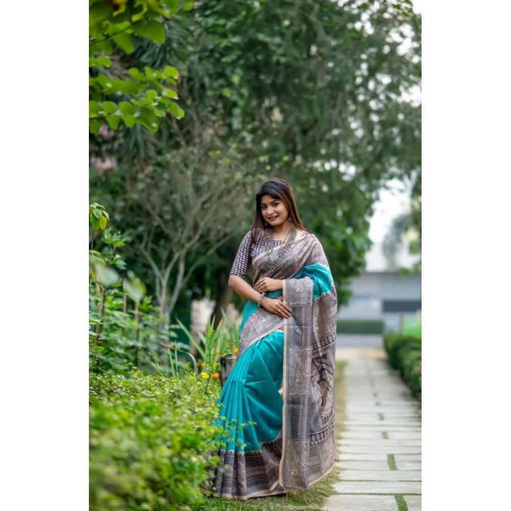 Seduva Women's Faux_Tussar Geometric_Print Saree With Unstitched Blouse 5.5Mtr (Rama_Green)