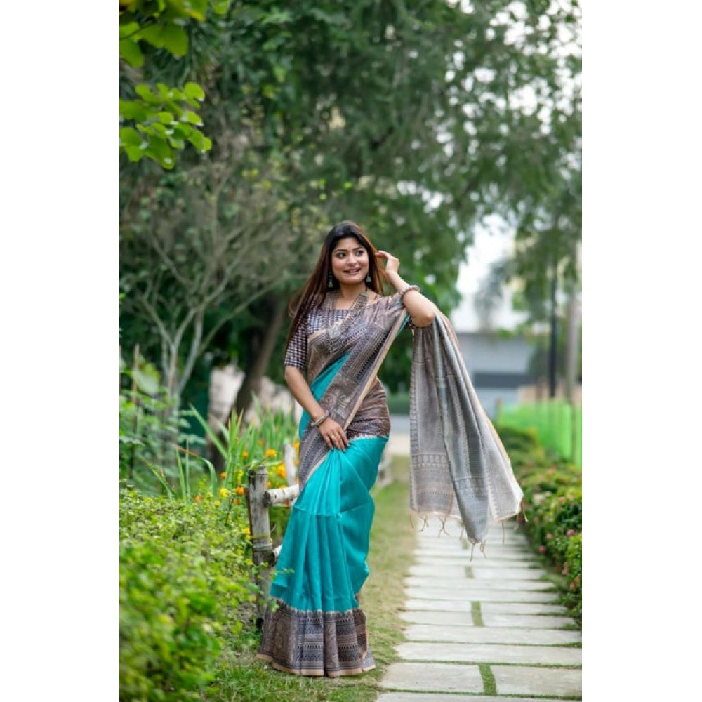 Seduva Women's Faux_Tussar Geometric_Print Saree With Unstitched Blouse 5.5Mtr (Rama_Green)