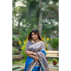 Seduva Women's Faux_Tussar Geometric_Print Saree With Unstitched Blouse 5.5Mtr (Royal_Blue)