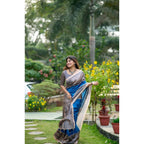 Seduva Women's Faux_Tussar Geometric_Print Saree With Unstitched Blouse 5.5Mtr (Royal_Blue)