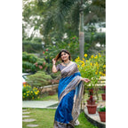 Seduva Women's Faux_Tussar Geometric_Print Saree With Unstitched Blouse 5.5Mtr (Royal_Blue)
