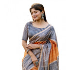 Seduva Women's Faux_Tussar Geometric_Print Saree With Unstitched Blouse 5.5Mtr (Rust)