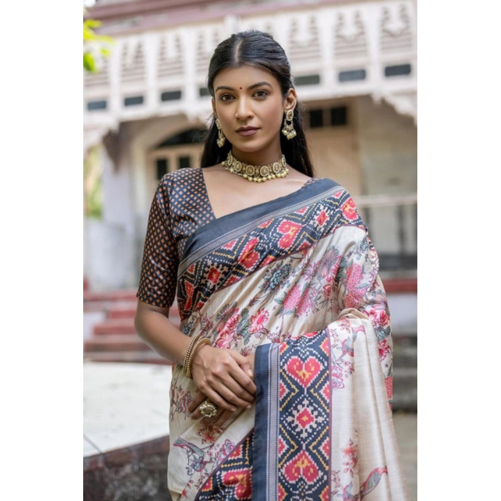 Seduva Women's Faux_Tussar Floral Jal With Patola Print Saree With Unstitched Blouse 5.5Mtr (Black)
